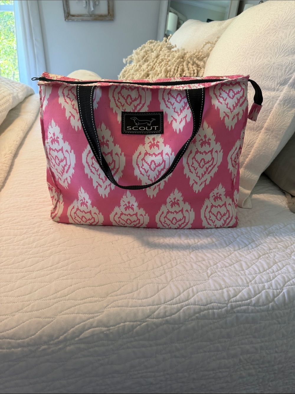 Scout Pink Ikat Tote with Black Handles